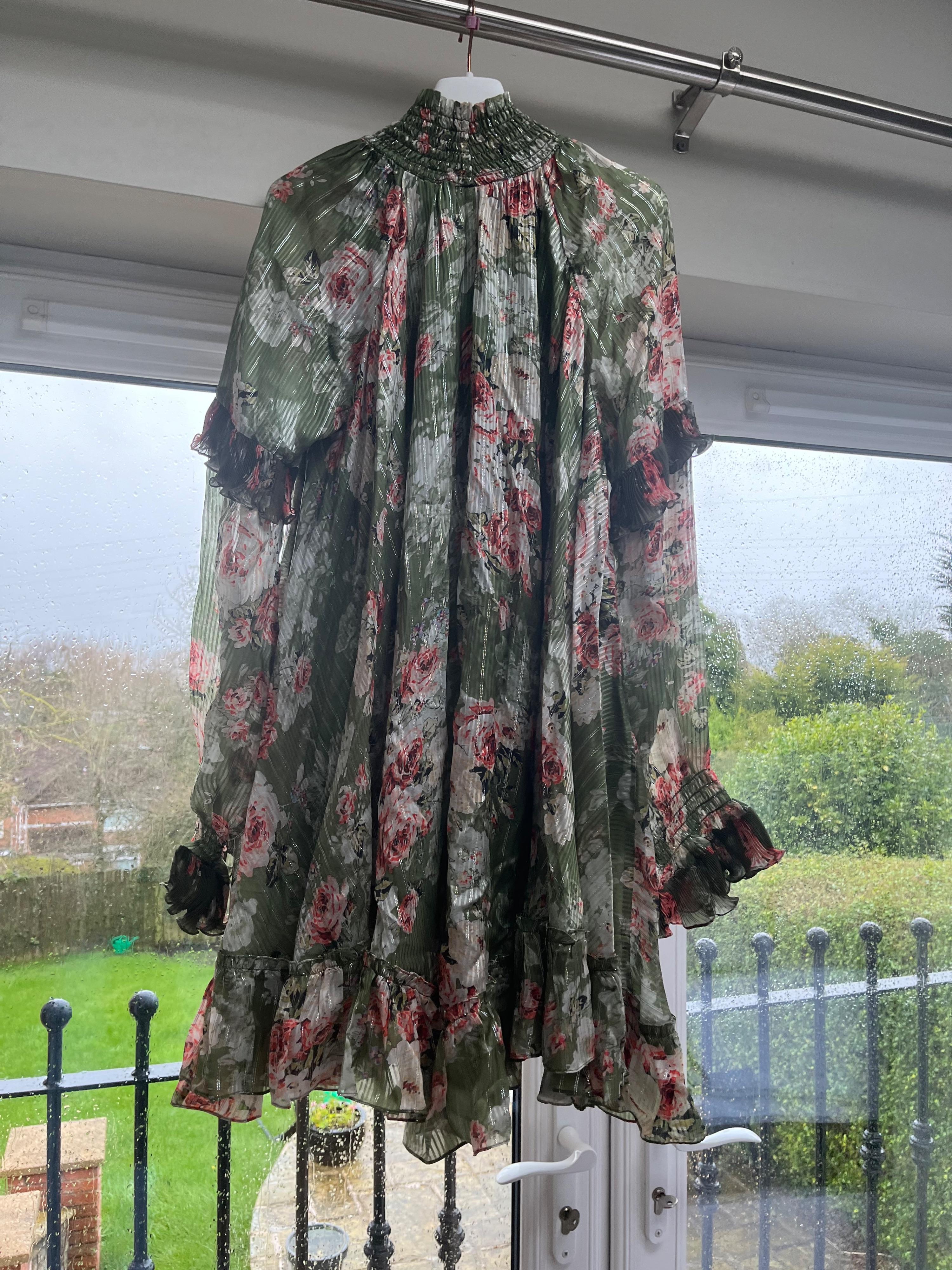 Green Plisse Floral Printed Dress
