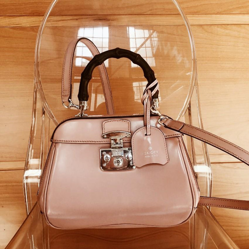 Gucci Pale Pink Lady Lock Bamboo Top Handle Bag