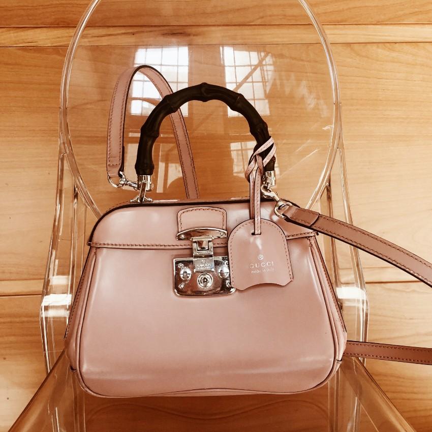 Gucci Pale Pink Lady Lock Bamboo Top Handle Bag