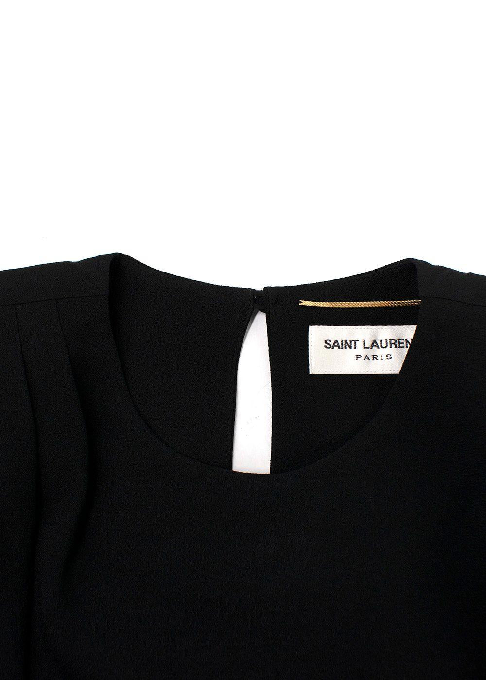 Saint Laurent Black Long Sleeve Mini Dress with Gathered Detail