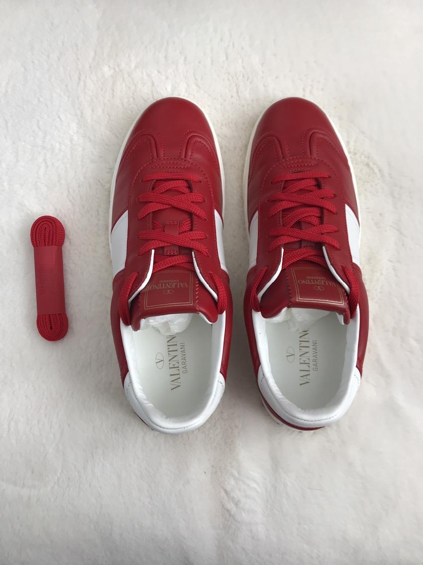 Valentino Red & White Rockstud Sneakers