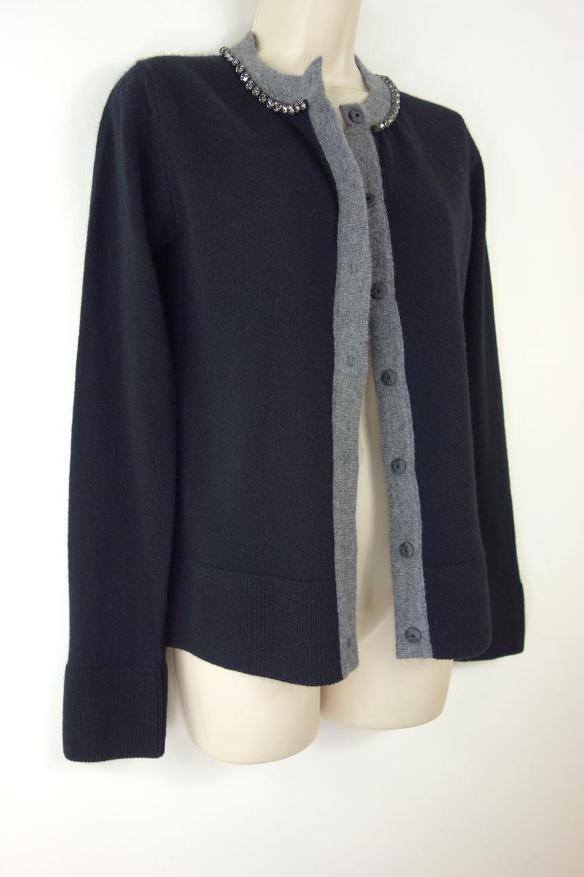 No.21 Crystal Trimmmed Black Wool Cardigan