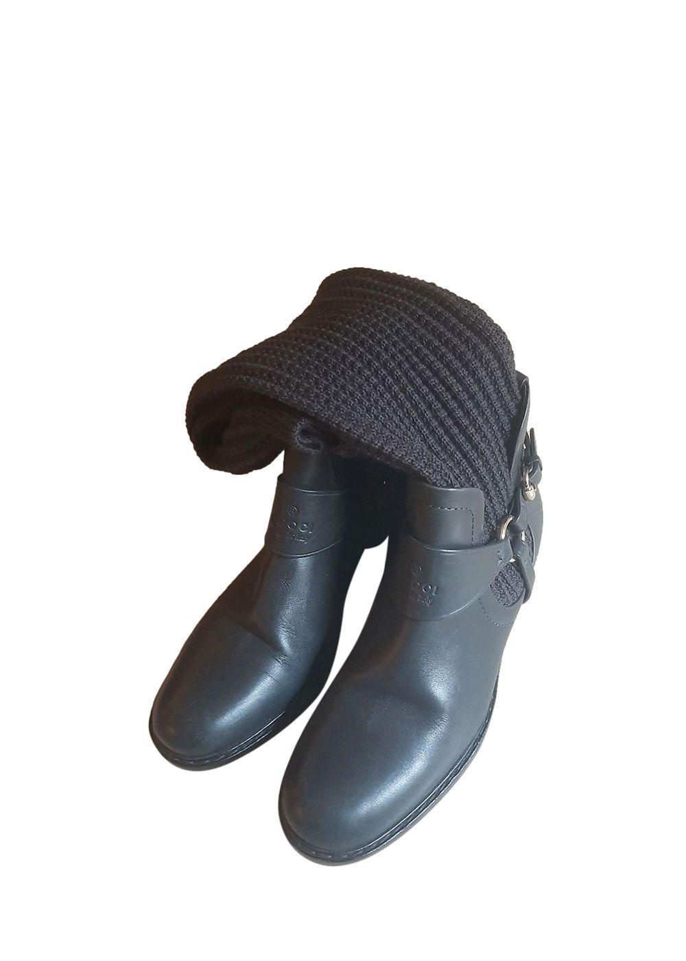 Grey Leather & Knit Boots