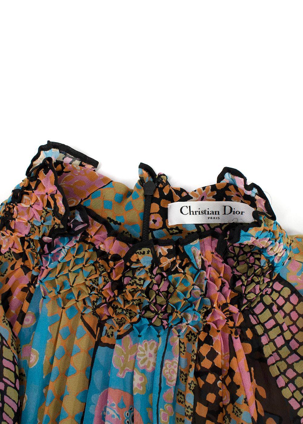 Dior Multicolour Patterned Pleated Silk Maxi Dress