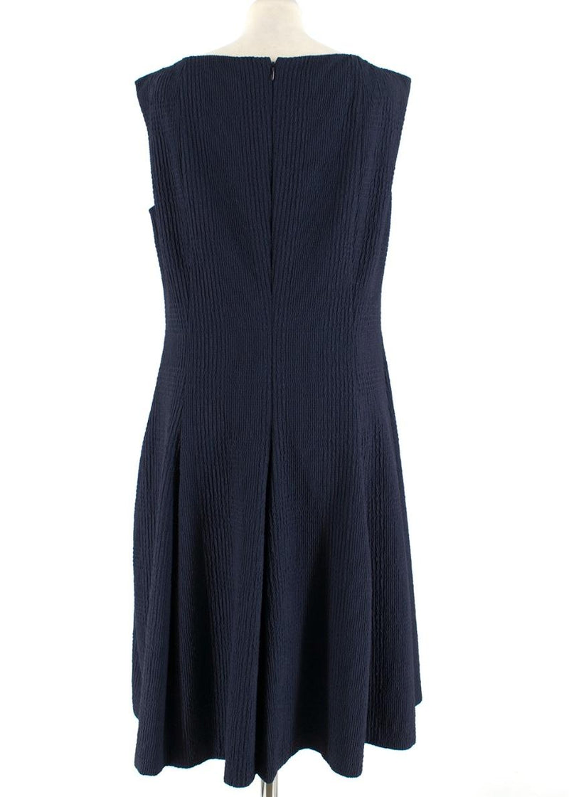 Talbot Runhoff Navy Jacquard Sleeveless A-line dress