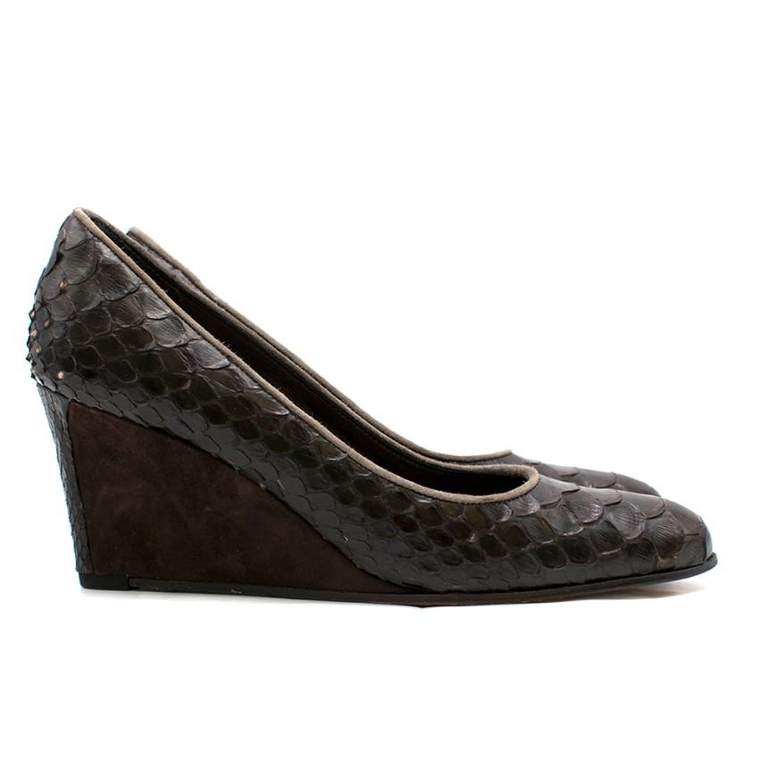 Stephane Kelian Paris Brown Snakeskin Wedges