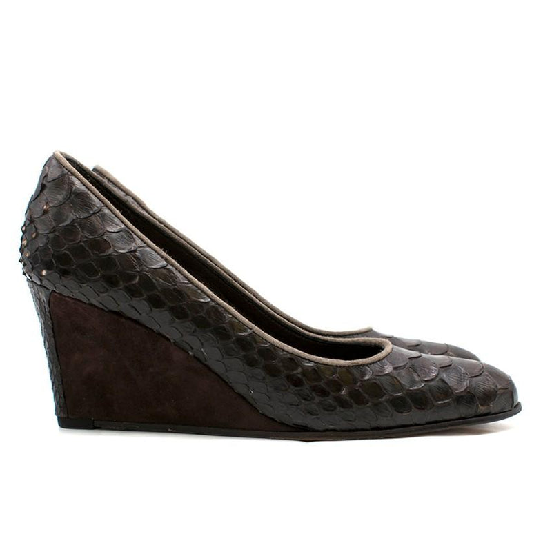 Stephane Kelian Paris Brown Snakeskin Wedges