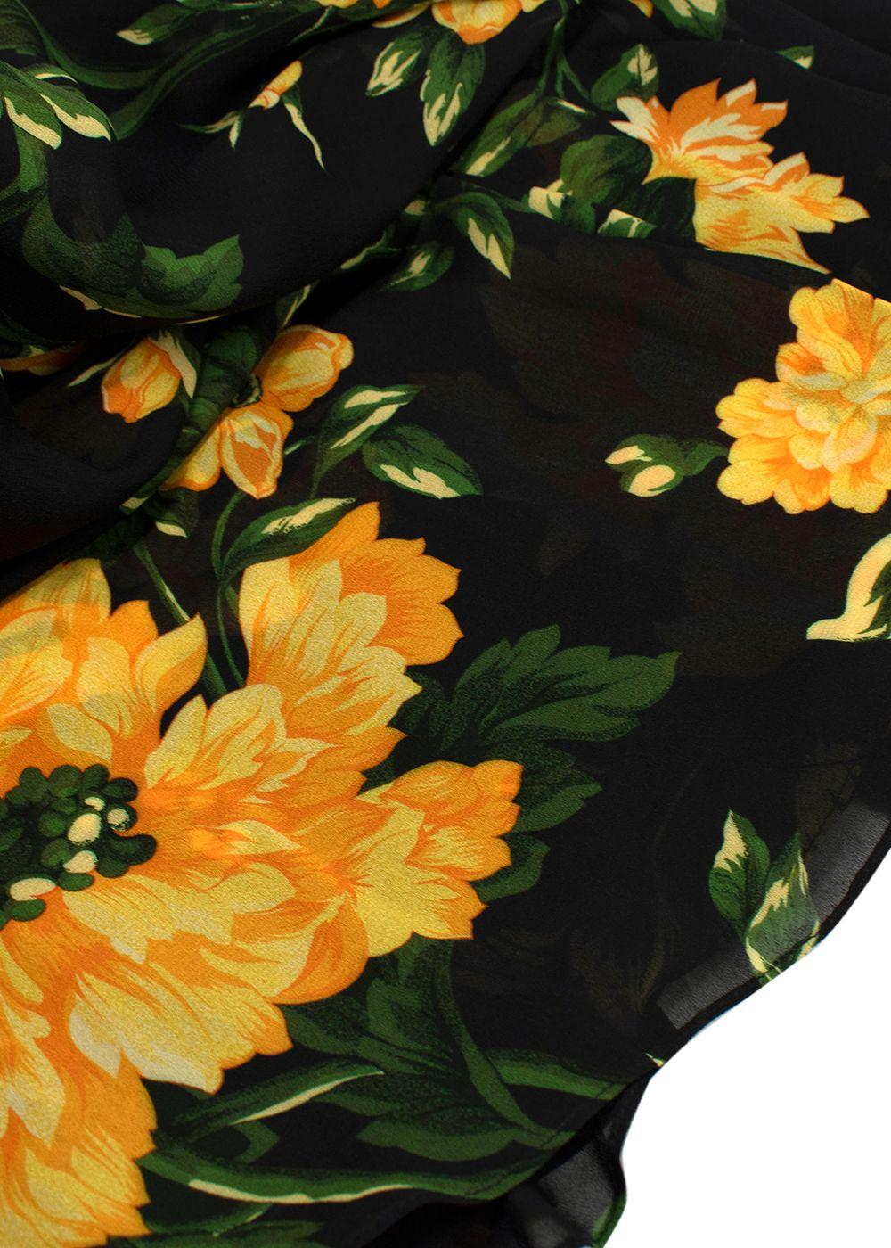 Carolina Herrera Black & Yellow Floral Midi Dress