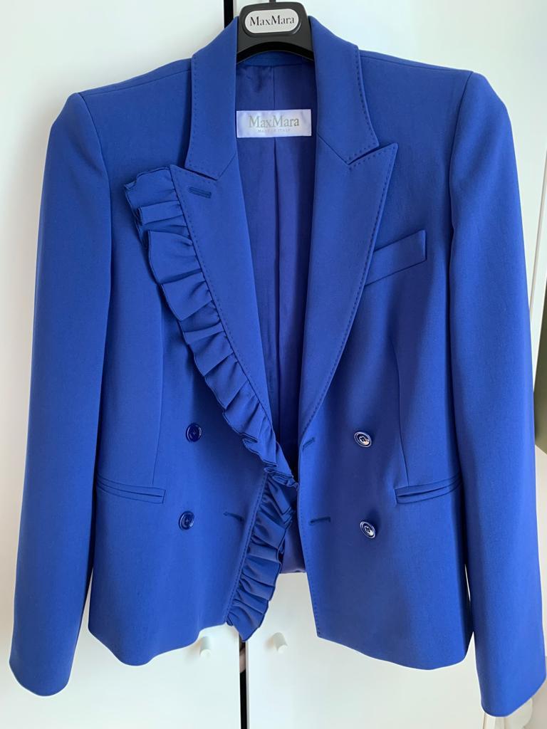 Max Mara Blue Ruffle Lapel Tailored Jacket