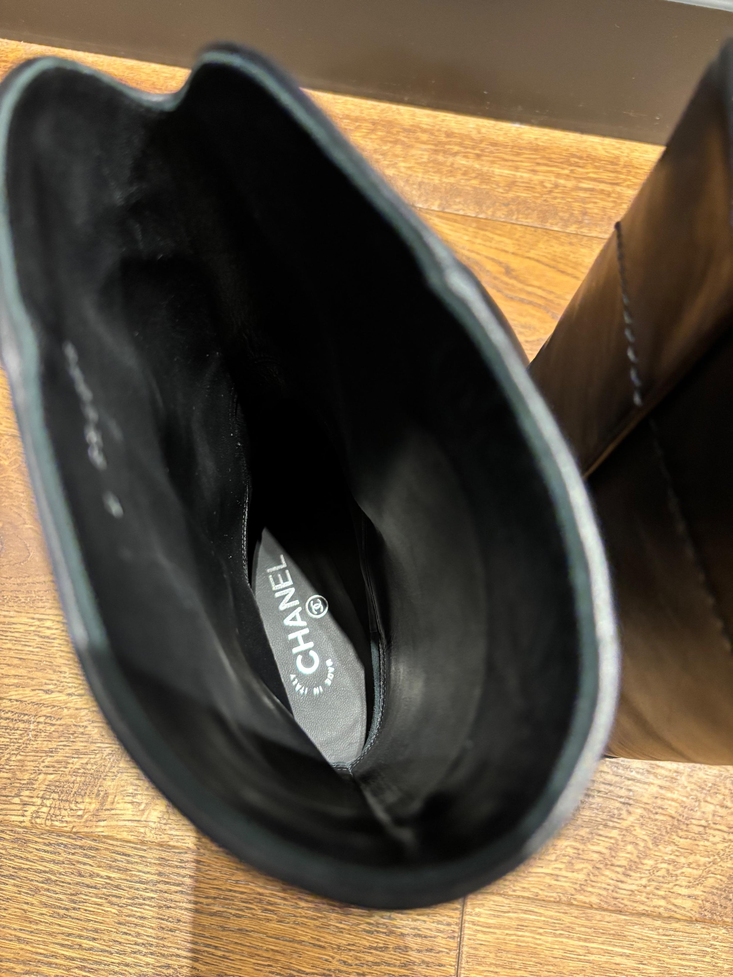 Chanel Black Leather CC Boots