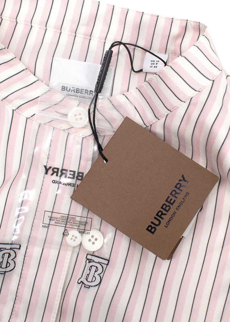 Burberry Pink and White Striped Elina Logo Print Shirt Dress