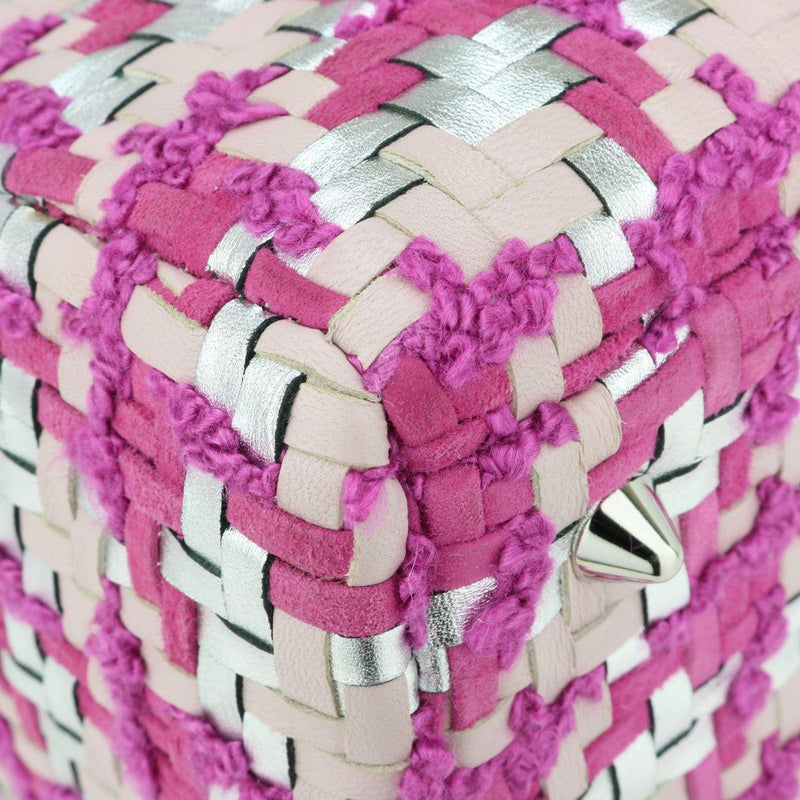Dior Pink & Silver Woven Leather & Tweed Medium Lady Dior Bag