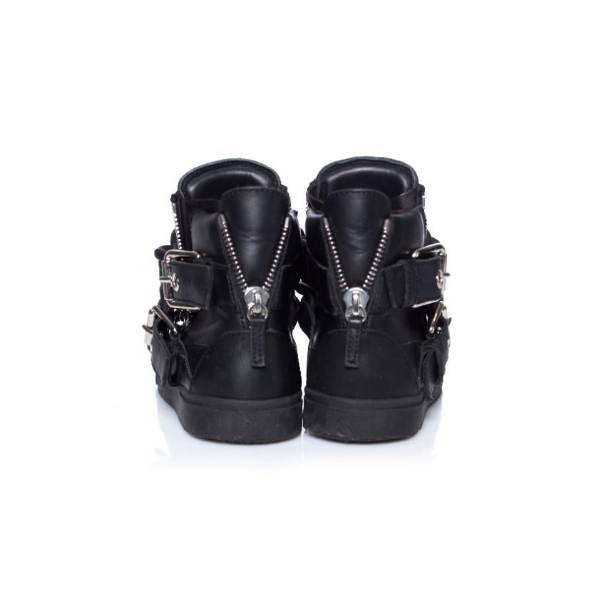 Giuseppe Zanotti Black Double Chain Leather High Top Sneakers