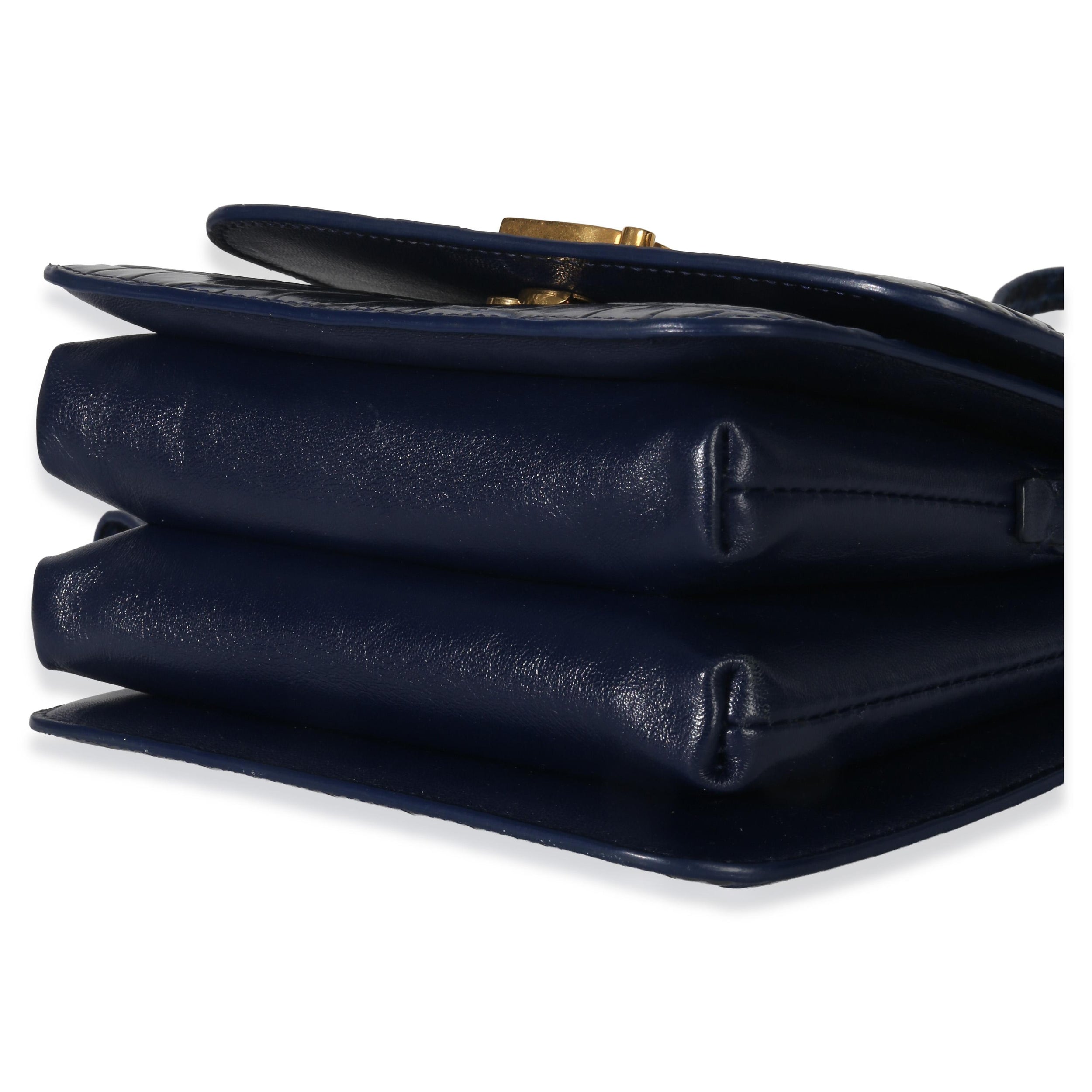 Balenciaga B. Navy Croc Small Shoulder Bag