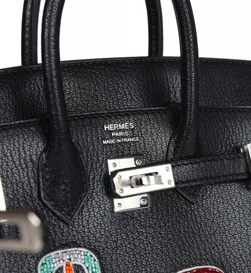Hermès Birkin 20 Sellier "Bouclerie Moderne Casaque" Chèvre Chamkila Noir with Palladium Hardware
