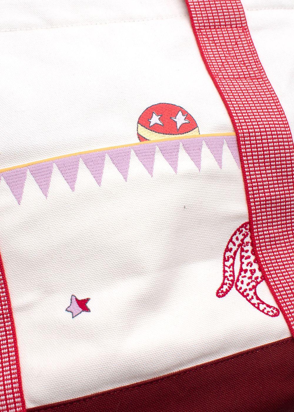 Hermes White Canvas Circus Nappy Tote Bag