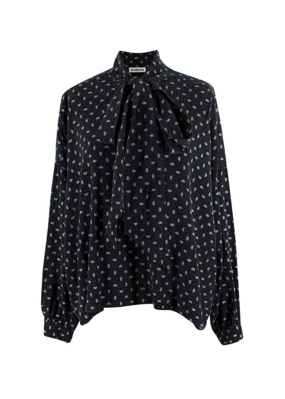 Balenciaga Black Monogram Silk Blouse