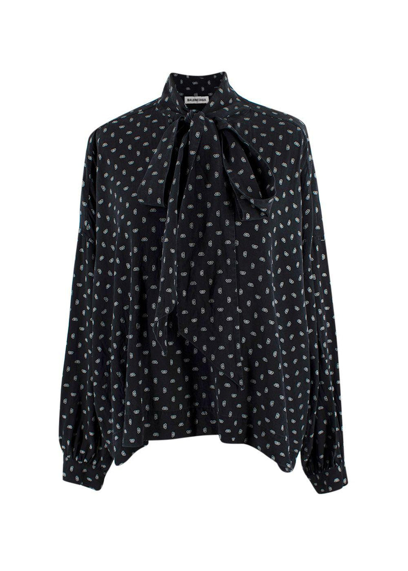 Balenciaga Black Monogram Silk Blouse