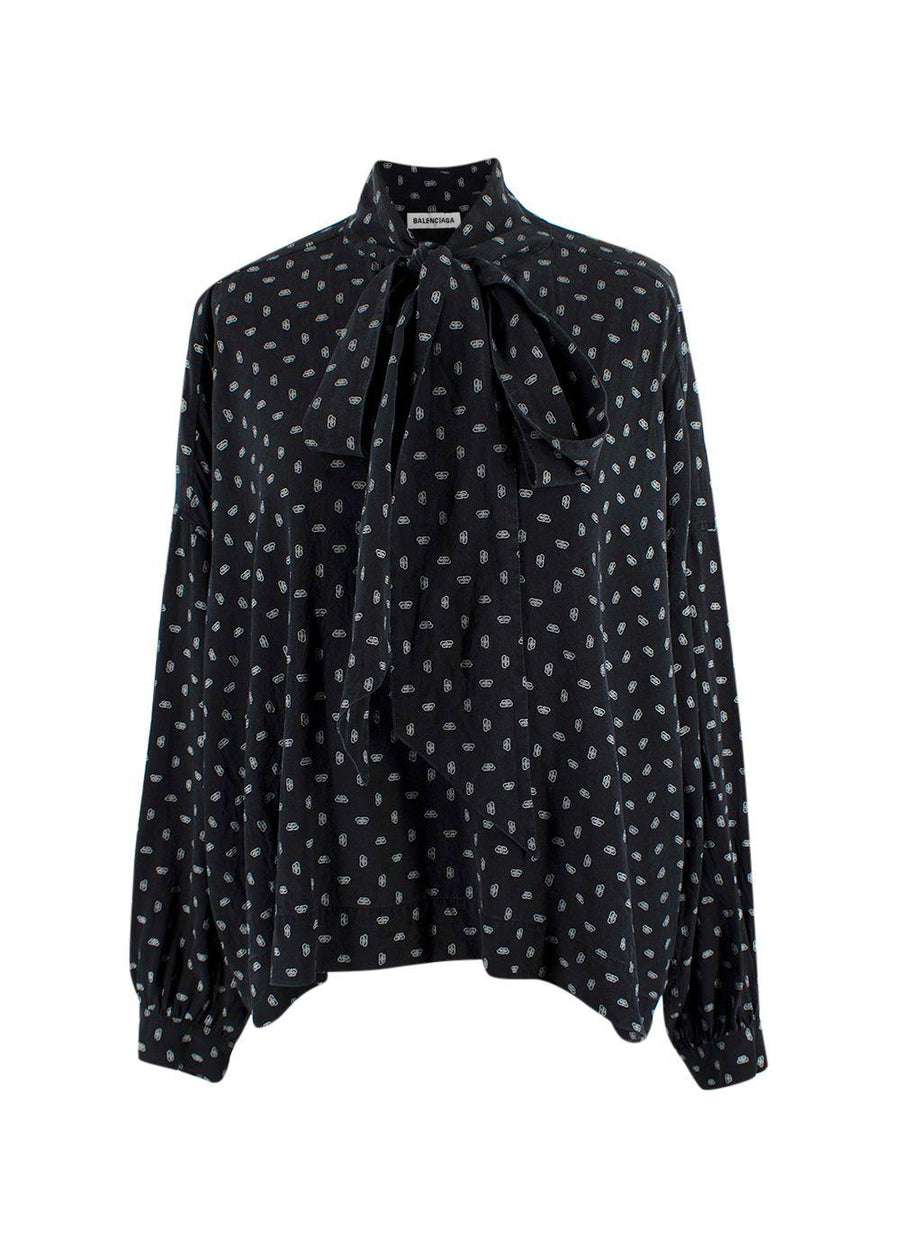 Balenciaga Black Monogram Silk Blouse