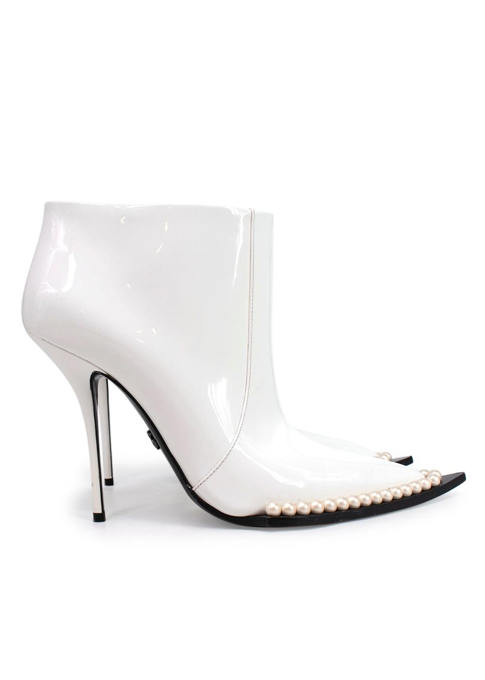 Dolce & Gabbana White Pearl Studded Cowboy Ankle Boots