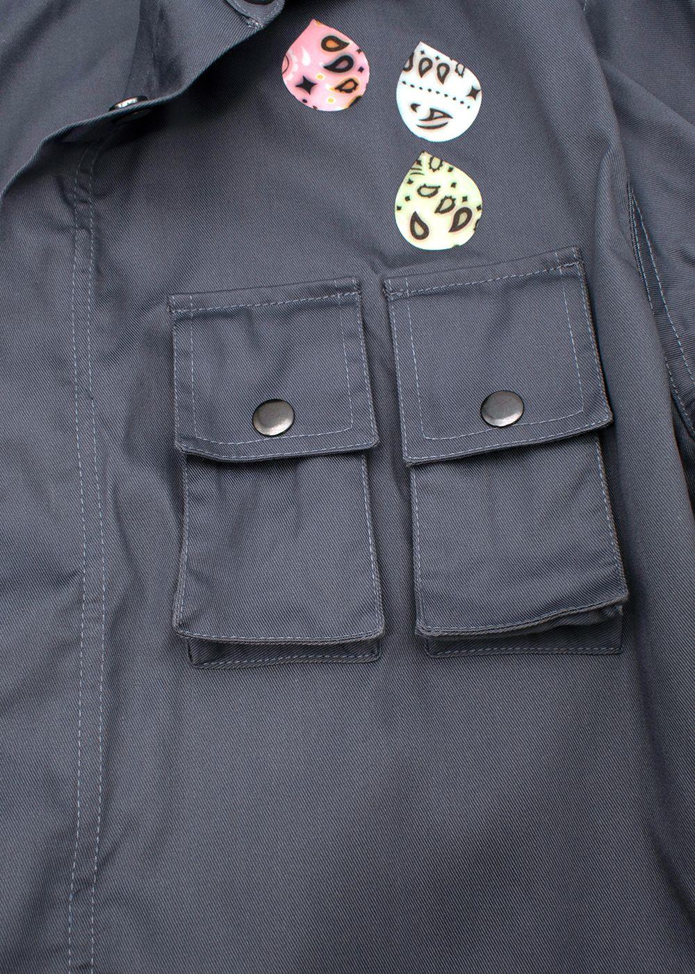 Blue-grey cotton twill printed boilersuit