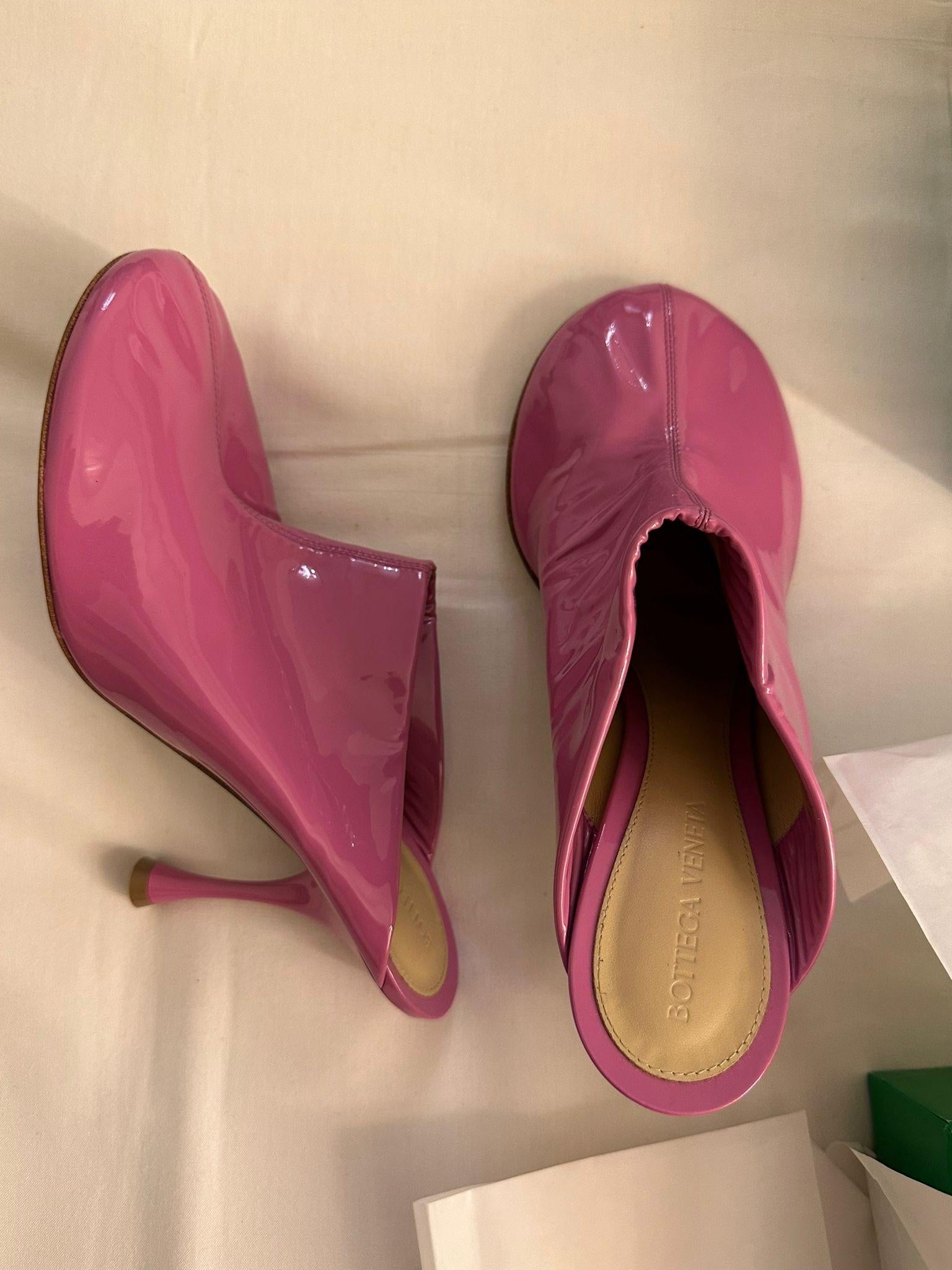 Pink Patent Leather Dot Sock Mules