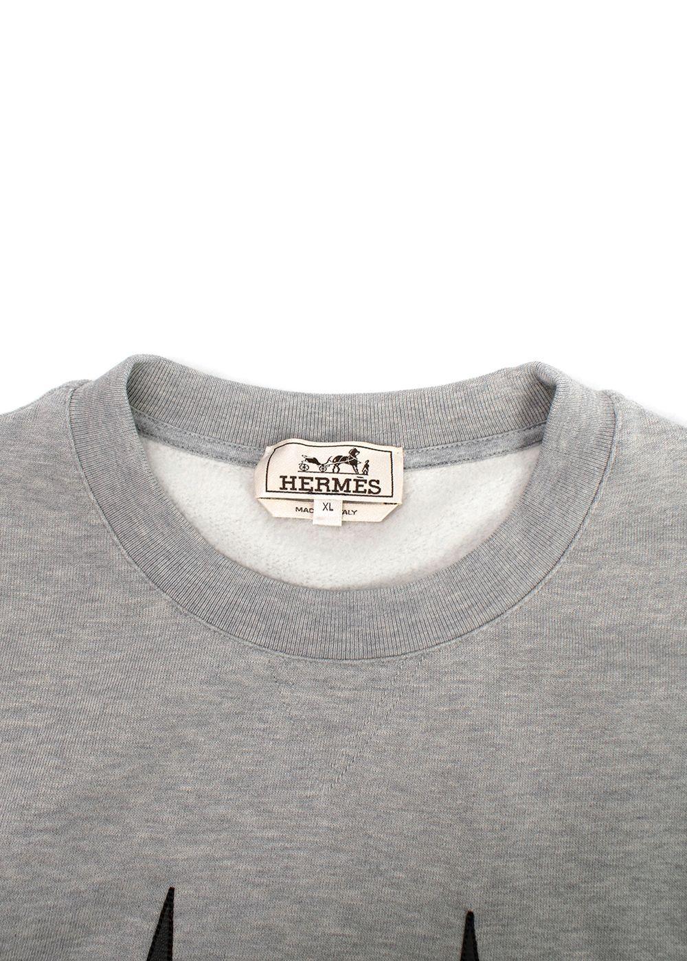 Hermes Grey Crewneck Jumper with Leather Detailing