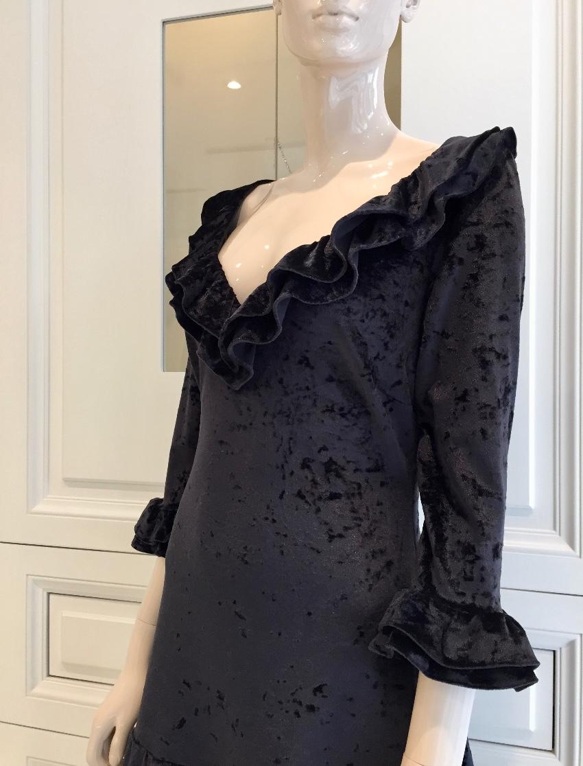 French Couture Black Panne Velvet Dress