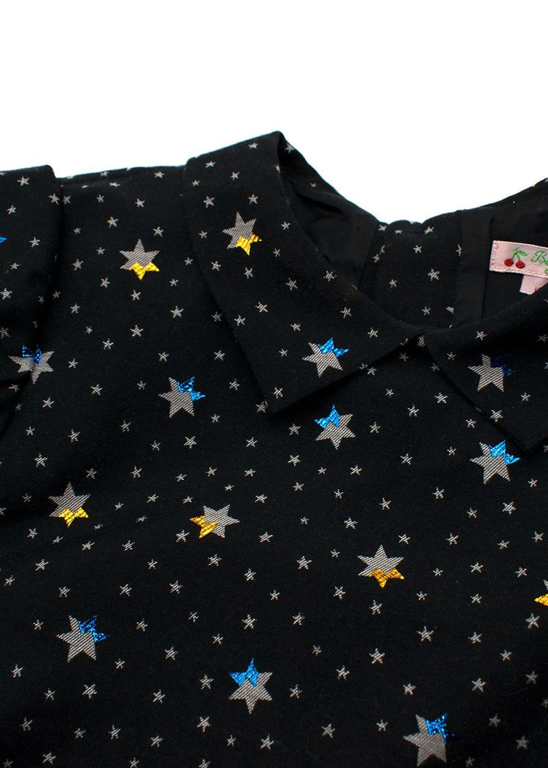 Black Metallic Detail Star Print Embellished Dress