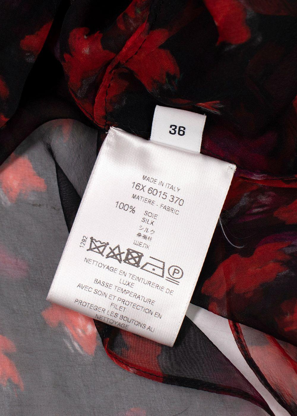 Givenchy Red and Black Floral Sheer Silk Blouse