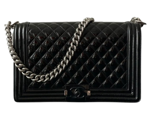 Chanel Black Patent Quilted Boy Bag