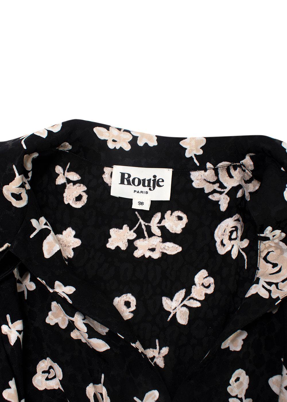 Rouje Black and Cream Floral V-Neck Dress