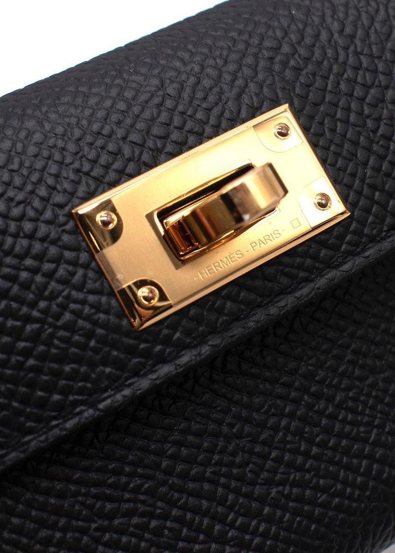 Hermes Black Kelly Pocket Bag Strap with Gold Hardware
