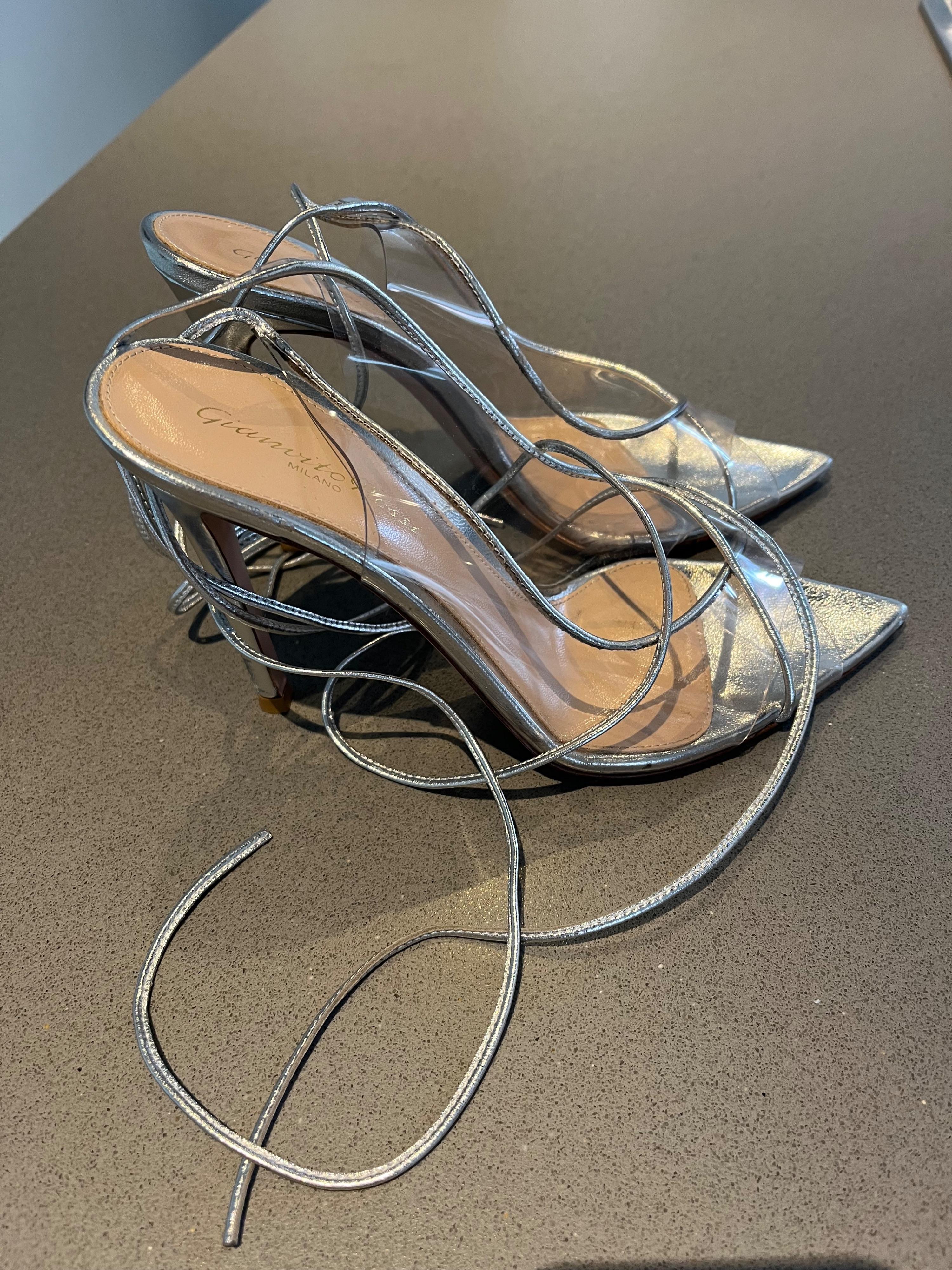 Denise Ankle Wrap Silver Plexi Pumps