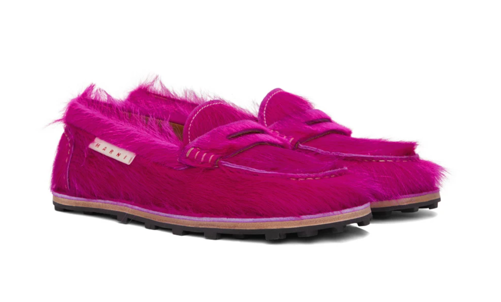 Pink Long Calf Hair Loafers