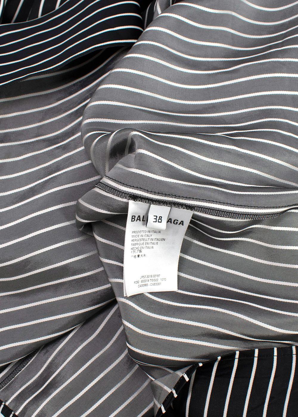 Balenciaga Black Striped Logo Oversized Shirt with Tie Detail