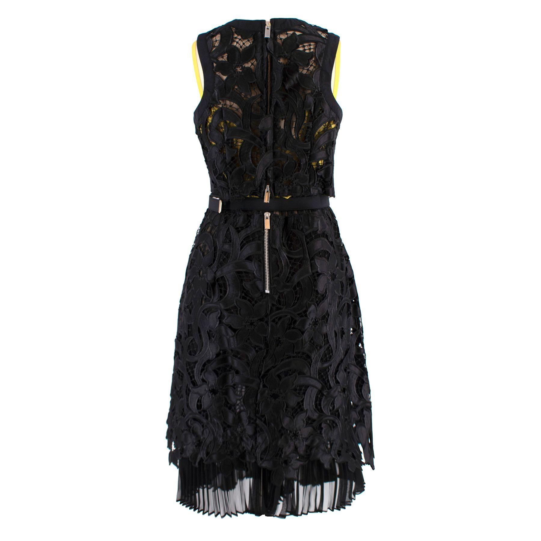 Sacai Black & Yellow Belted Floral Lace Dress