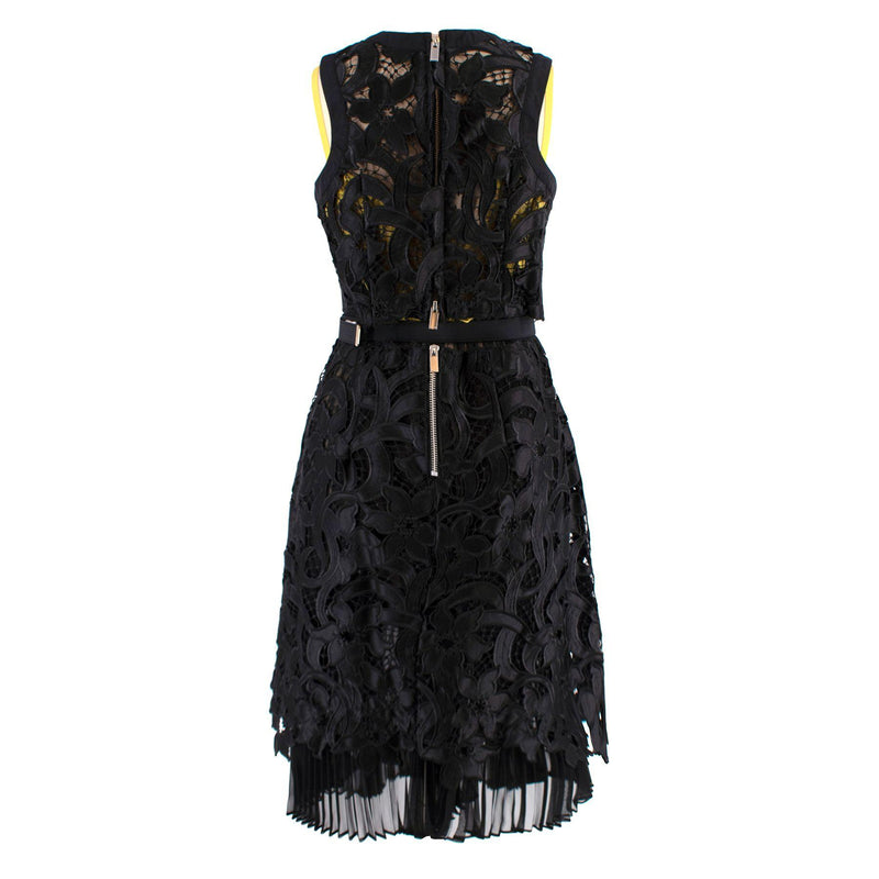 Sacai Black & Yellow Belted Floral Lace Dress