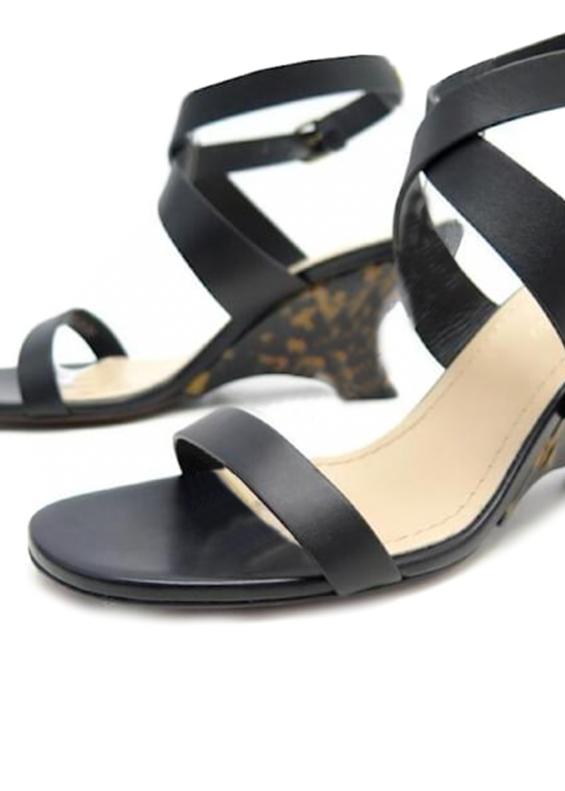 Dior Black Tortoise Shell Wedge Leather Sandal