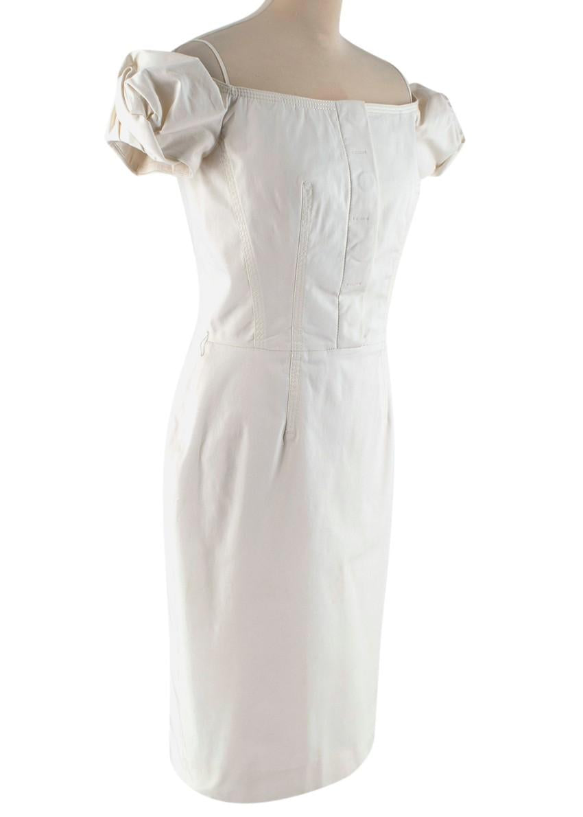 Dior Ivory Cotton Blend Midi Puff-Sleeve Dress