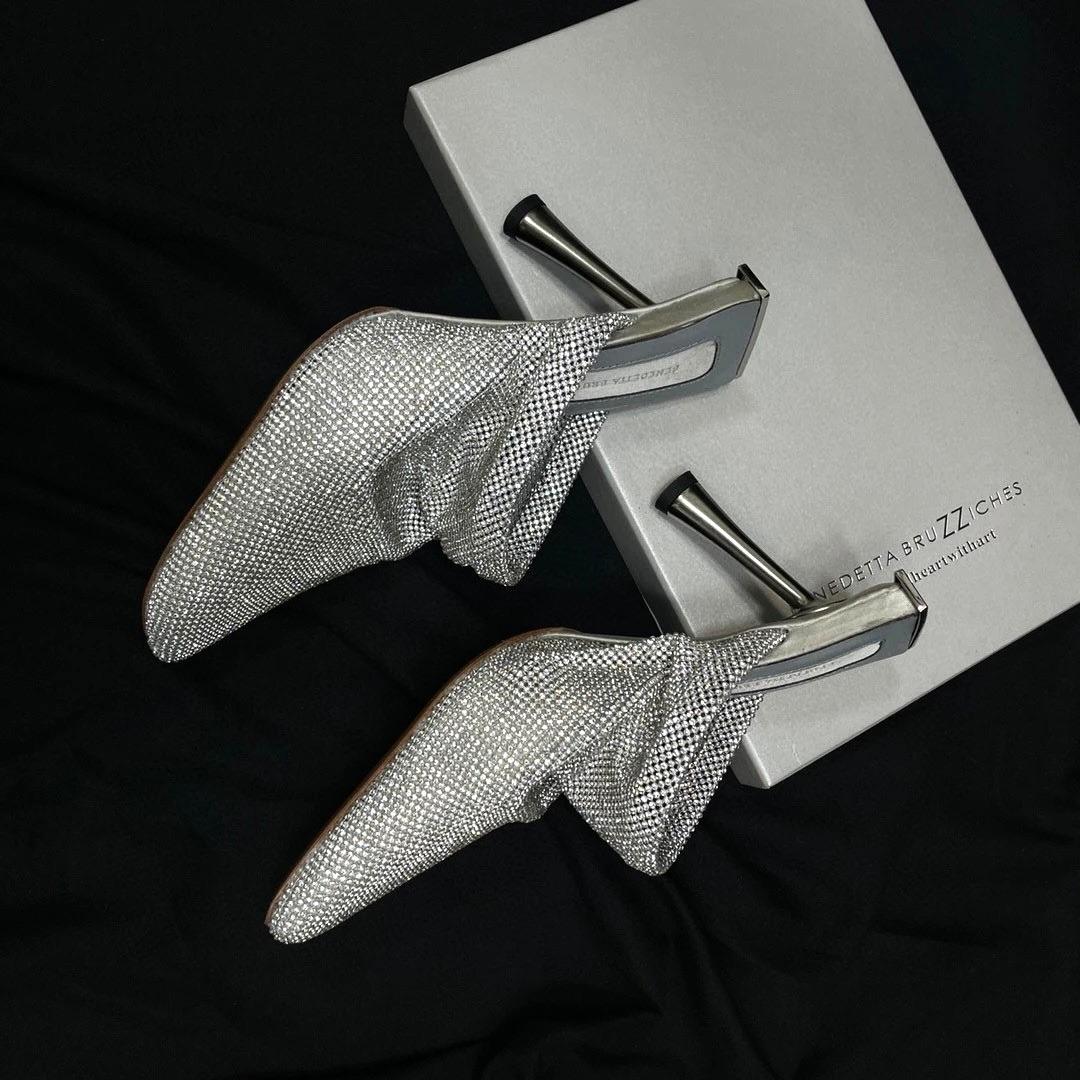 Benedetta Bruzziches Silver Rhinestone Mules