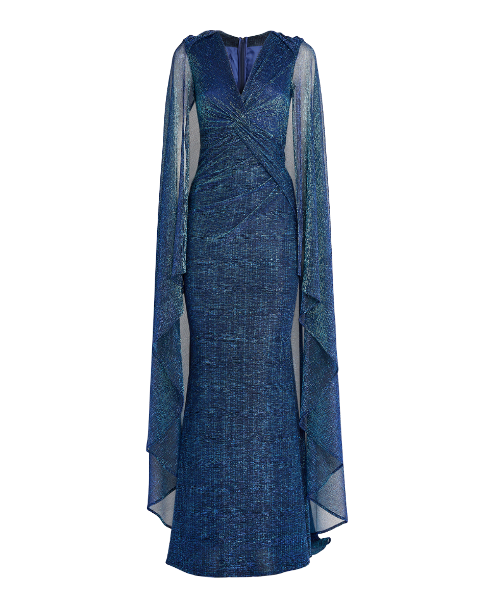Talbot Runhof Knot-Detail Cape Maxi Dress