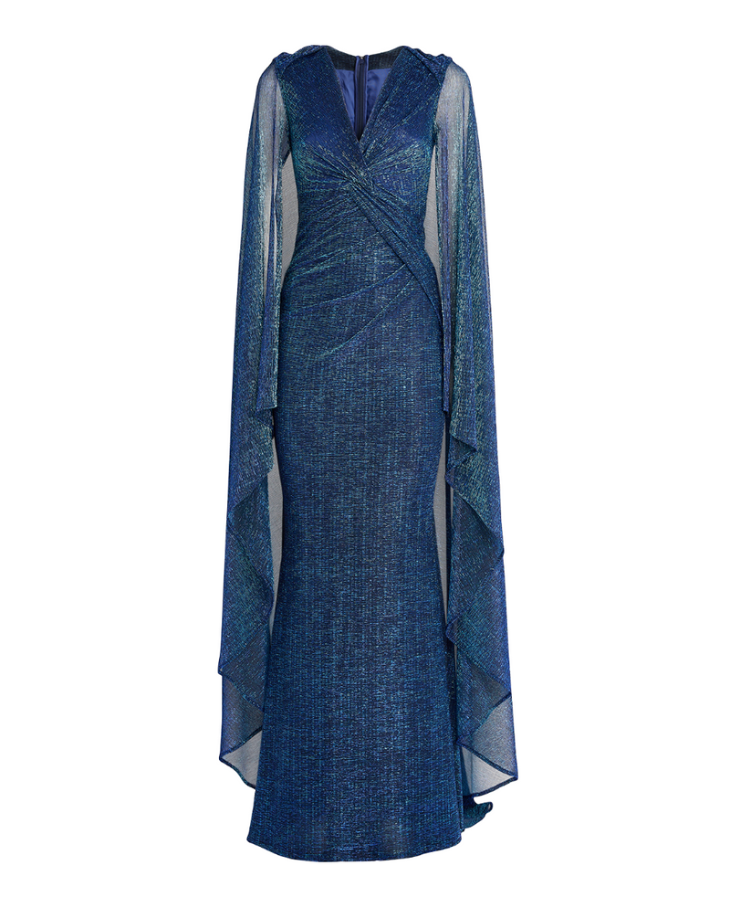 Talbot Runhof Knot-Detail Cape Maxi Dress
