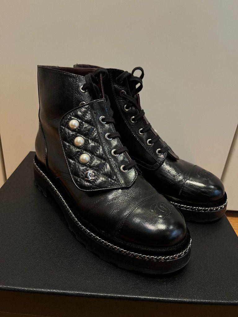Black Glossy Leather Biker Boots