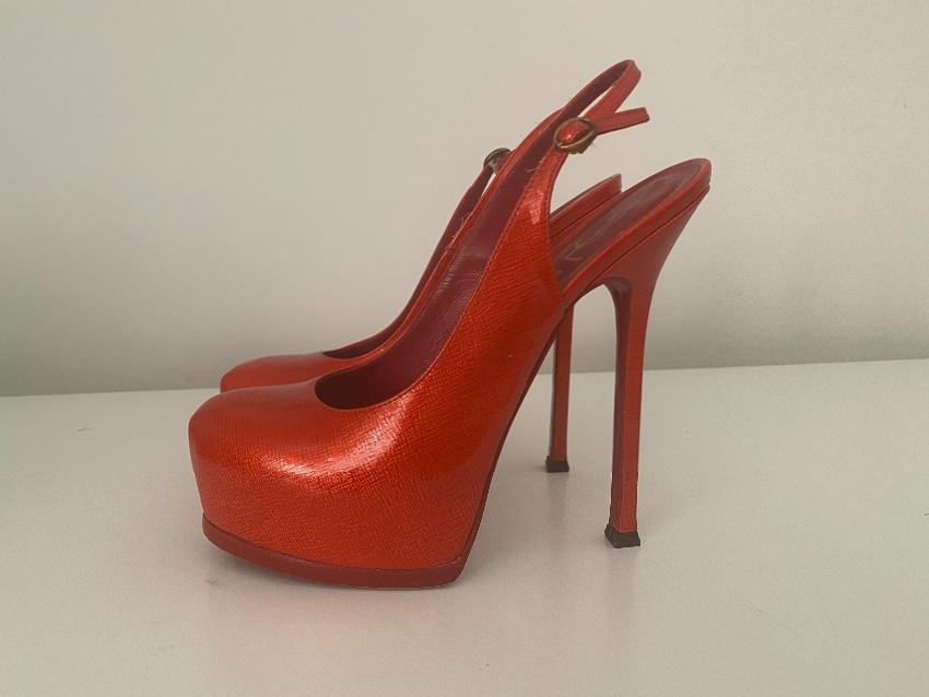 Saint Laurent Coral Leather Tribtoo Slingbacks
