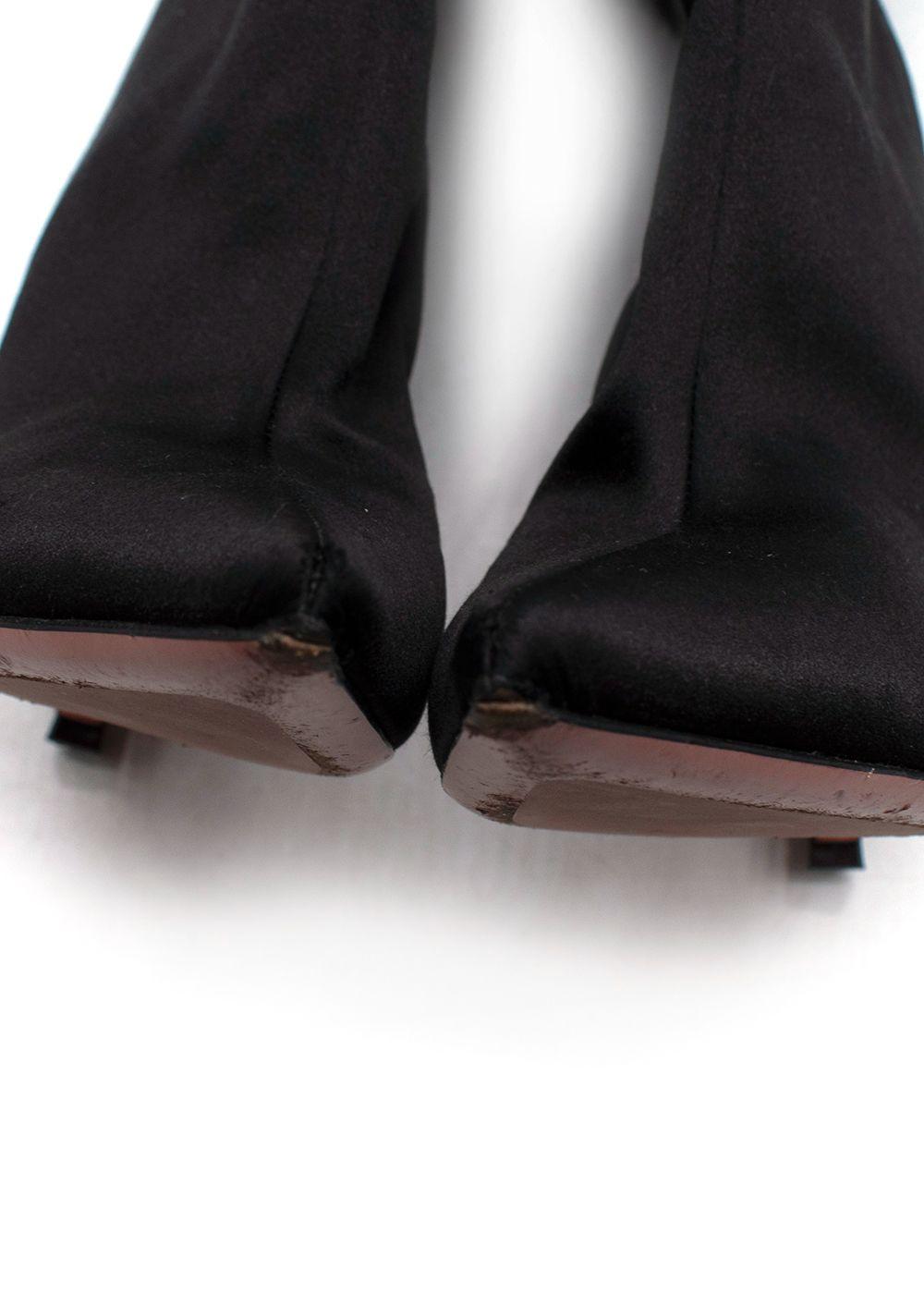 Amina Muaddi Black Satin Boots with Feather Detailing