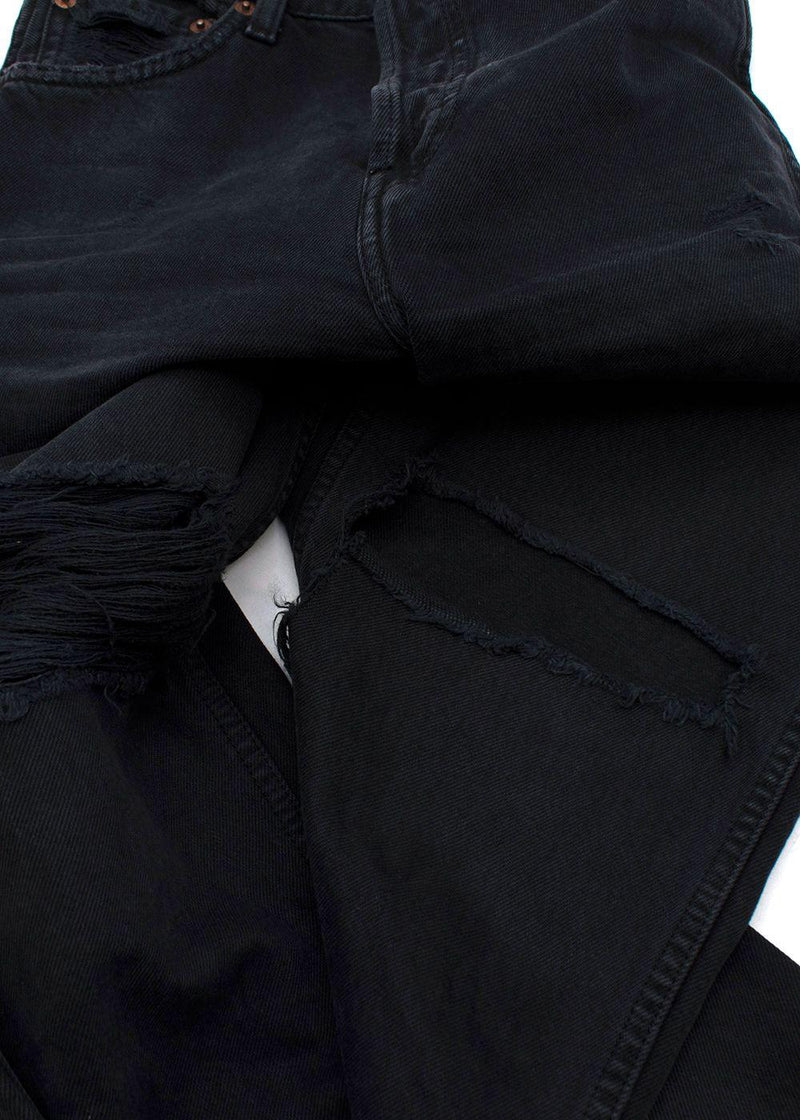 Black Distressed Straight Leg Jeans