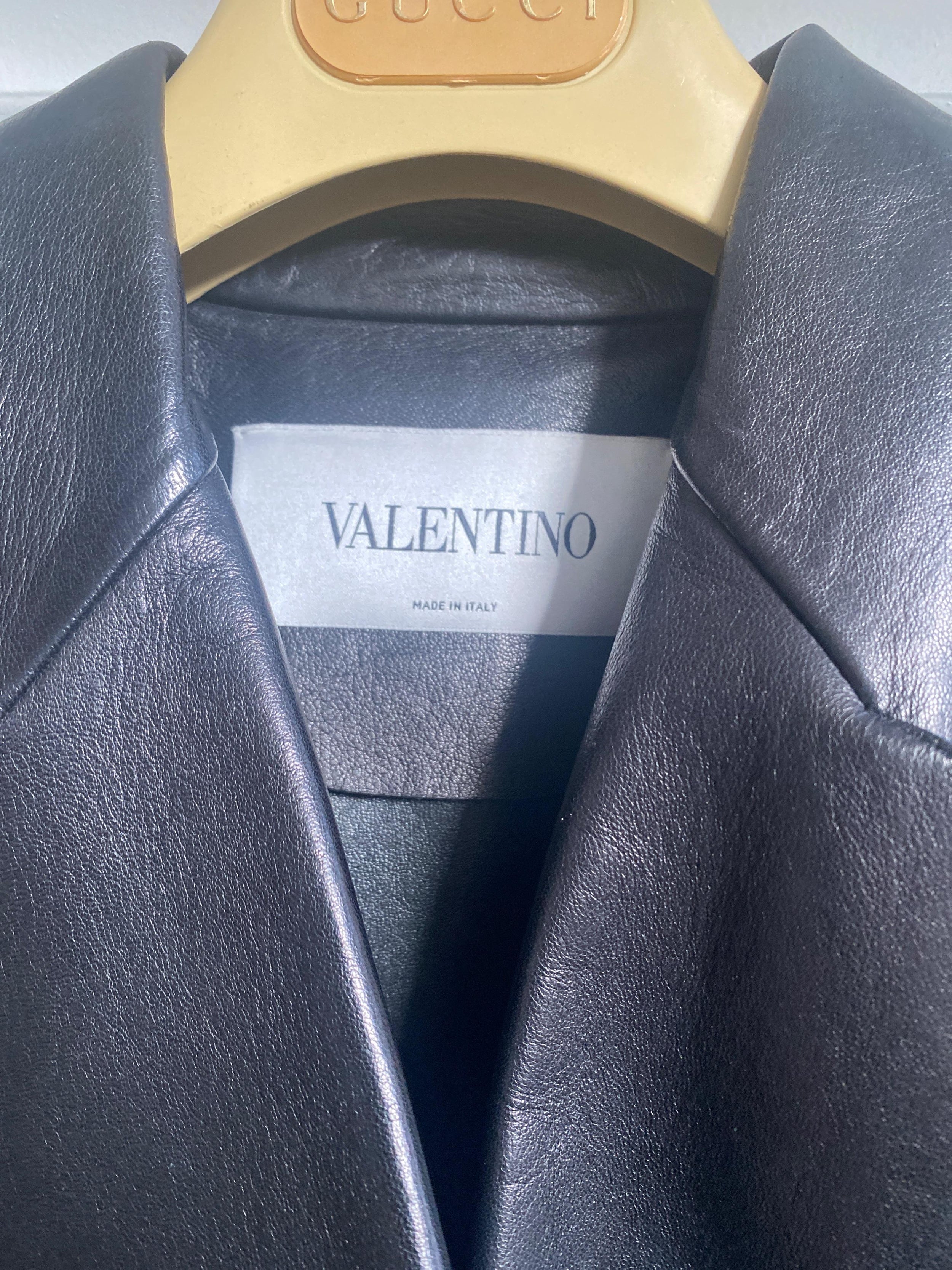 Valentino Black Leather Trench Coat with Fringe Detail