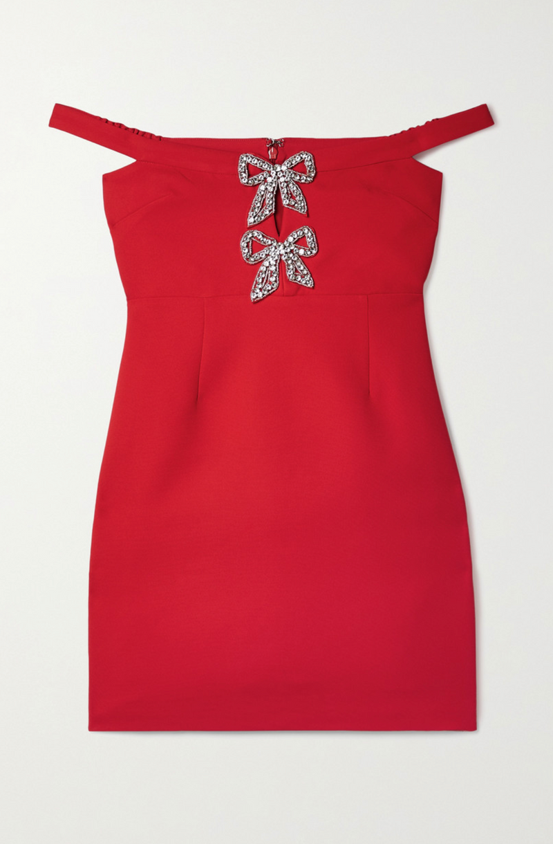 Self Portrait Red Crystal Bow Detail Mini Dress