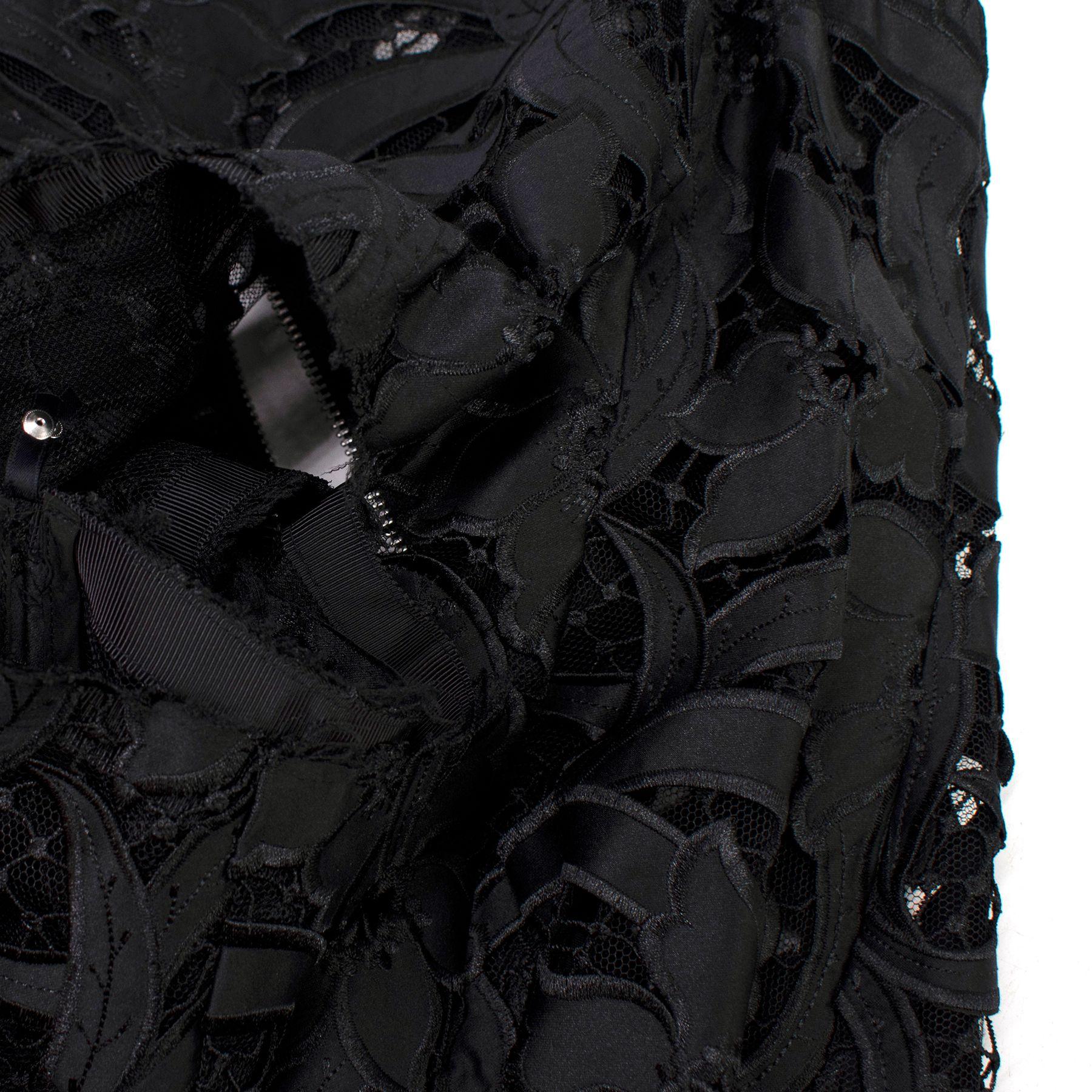 Sacai Black & Yellow Belted Floral Lace Dress